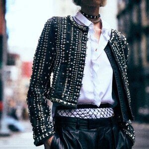 NWT R13 Studded Hook Front Denim Jacket - Kennet Black Stretch